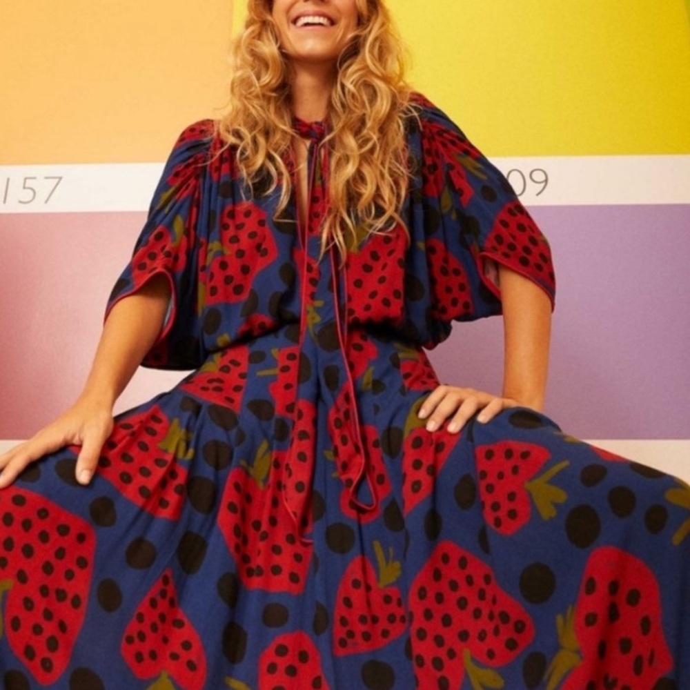 FARM RIO NWT Blue and Red Strawberry Print Dress